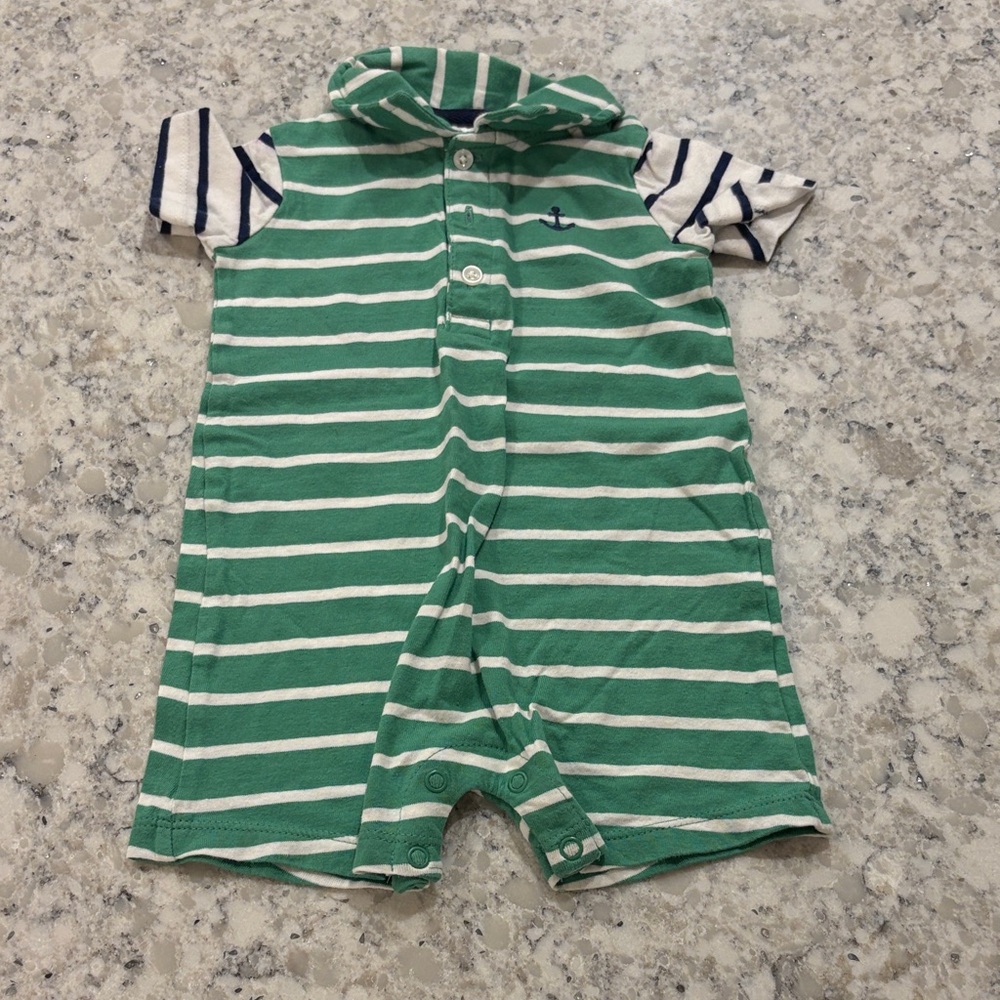 Carter's Green and White Striped Romper